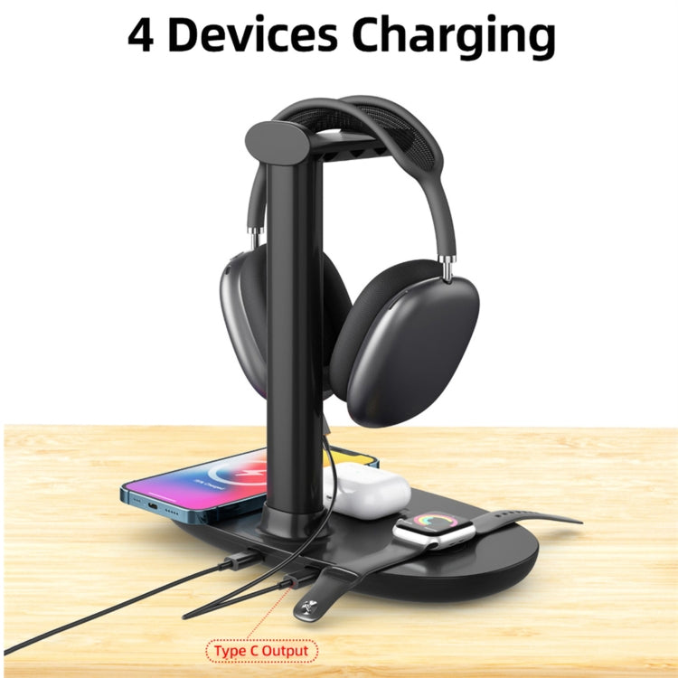 B-15A 4 in 1 Wireless Headphone Charger for Smart Phones and iWatch AirPods