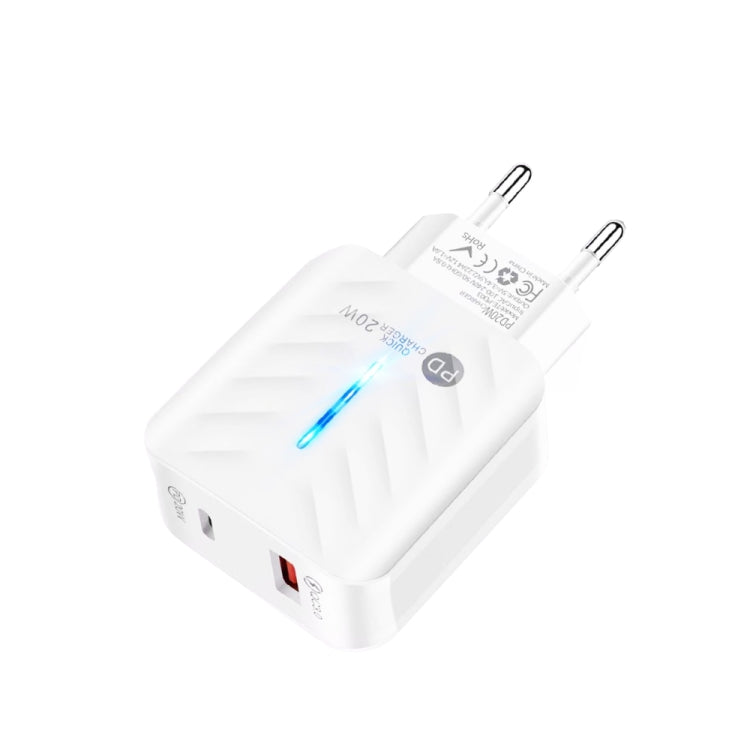PD03 20W Type-C + QC3.0 USB Charger with Indicator Light EU Plug (White)