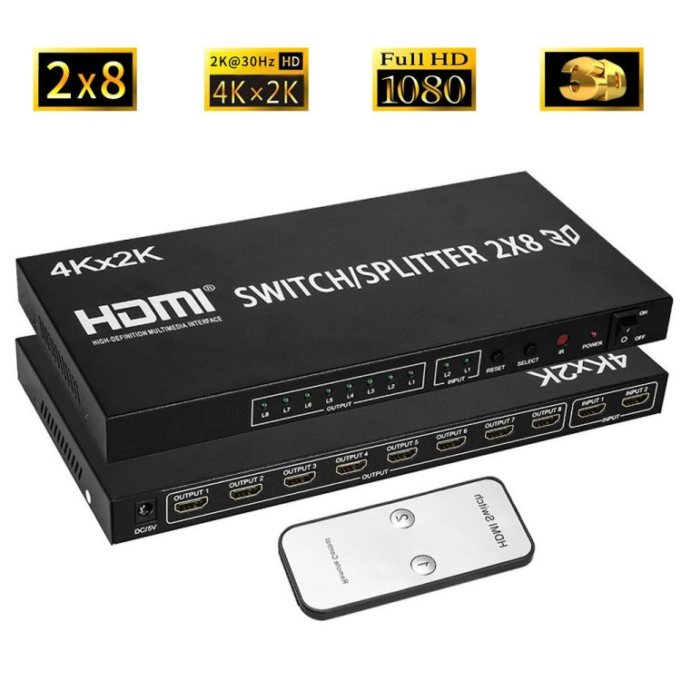 Commutation vidéo HDMI 2-IN-8 Full HD 4K X 2K