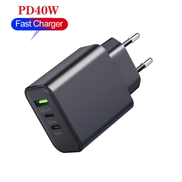 40W Dual PD + QC3.0 Ports Travel Charger for Mobile Phones Tablet (EU Plug)