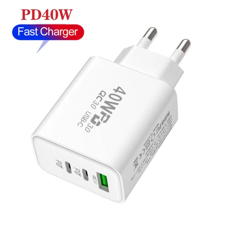 40W Dual PD + QC3.0 Ports Travel Charger for Mobile Phone Tablet (White EU Plug)