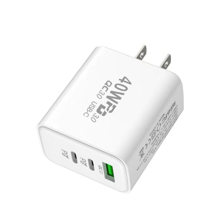 40W Dual PD + QC3.0 Ports Travel Charger for Mobile Phone Tablet (White US Plug)