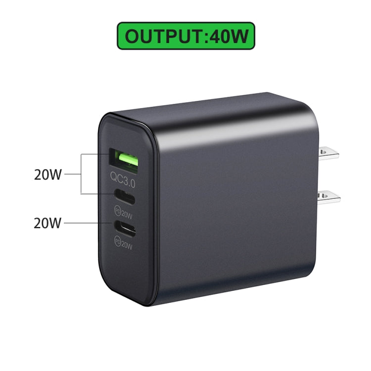 40W Dual PD + QC3.0 Ports Travel Charger for Mobile Phones Tablet (US Plug)