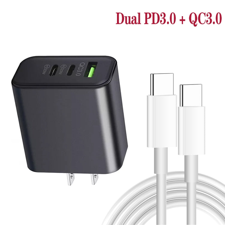 40W Dual PD + QC3.0 Cargador de Puertos con Cable de Datos de Tipo C a 8 pin (Enchufe de US)