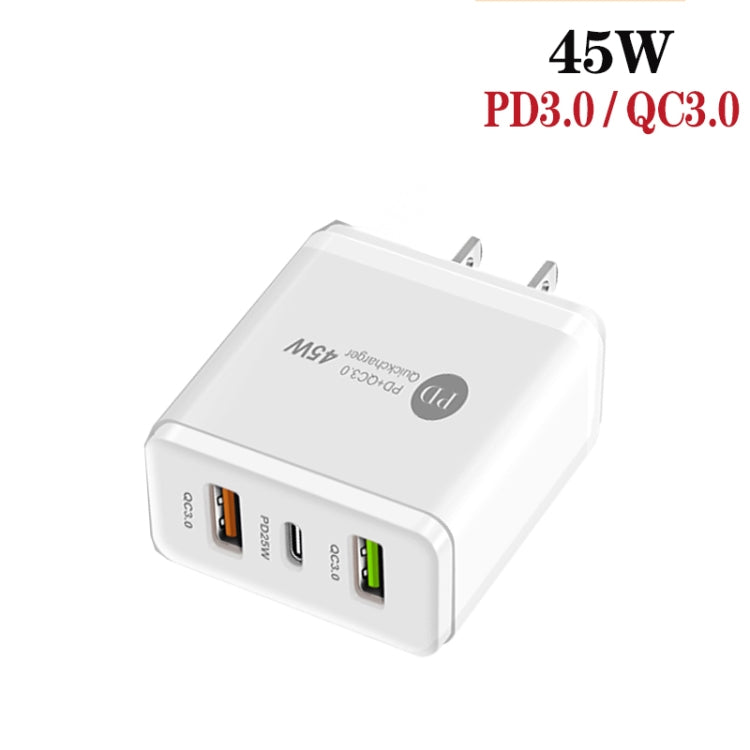 45W PD25W + 2 x QC3.0 Cargador USB multiPuerto con Cable USB a Tipo C Enchufe de US (Blanco)