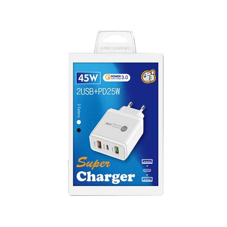 45W PD25W + 2 x QC3.0 Multi-Port USB Charger with USB to Micro USB Cable EU Plug (White)