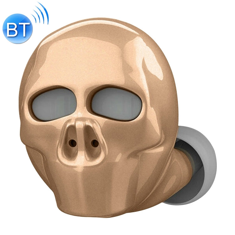 SK20 Wireless Cool Skull Bluetooth Bluetooth Earphone with Mic Noise Canceling Hi-Fi Bass Stereo Ultra Mini Headphones Handsfree Earpiece (Gold)