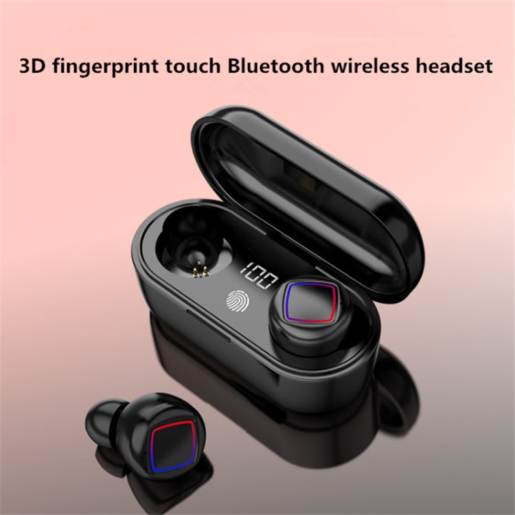 TWS Pantalla LED de batería para Auriculares Bluetooth con toque de huellas dactilares con compartimiento de Carga (Negro)