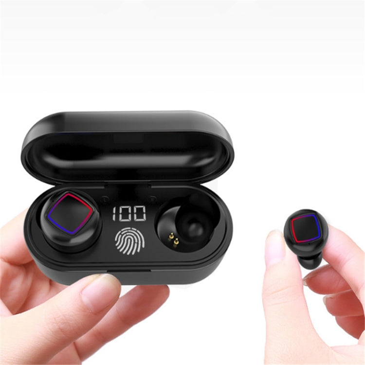 TWS Fingerprint Touch Bluetooth Earphone Battery LED Display with Charging Compartment (Black)