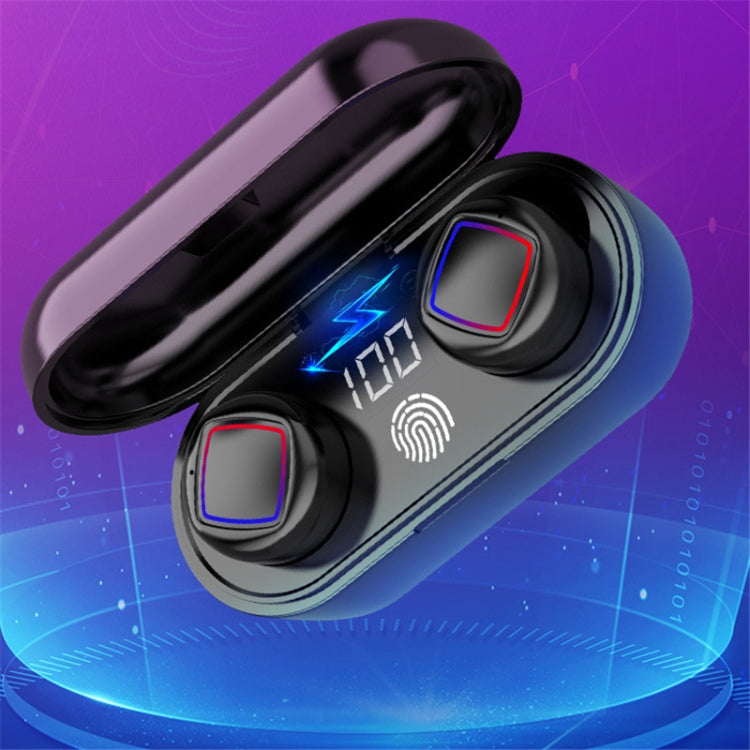 TWS Pantalla LED de batería para Auriculares Bluetooth con toque de huellas dactilares con compartimiento de Carga (Negro)