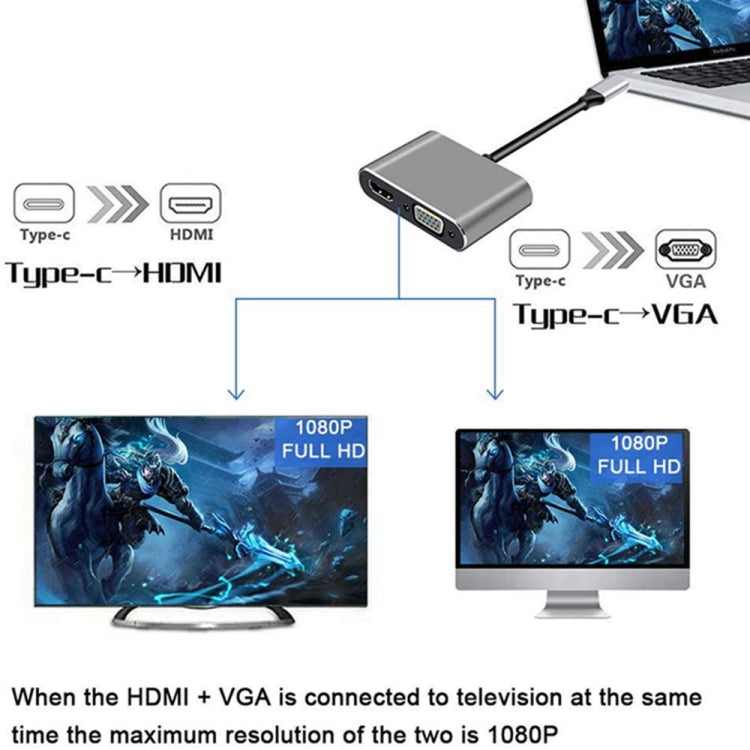 Adaptador USB C a HDMI VGA 4K Adaptador 4 en 1 Tipo C Hub a HDMI VGA Adaptador multiPuerto de USB 3.0 AV Digital con Puerto de Carga USB-C PD Compatible Para Nintendo Switch / Samsung / MacBook (Gris)