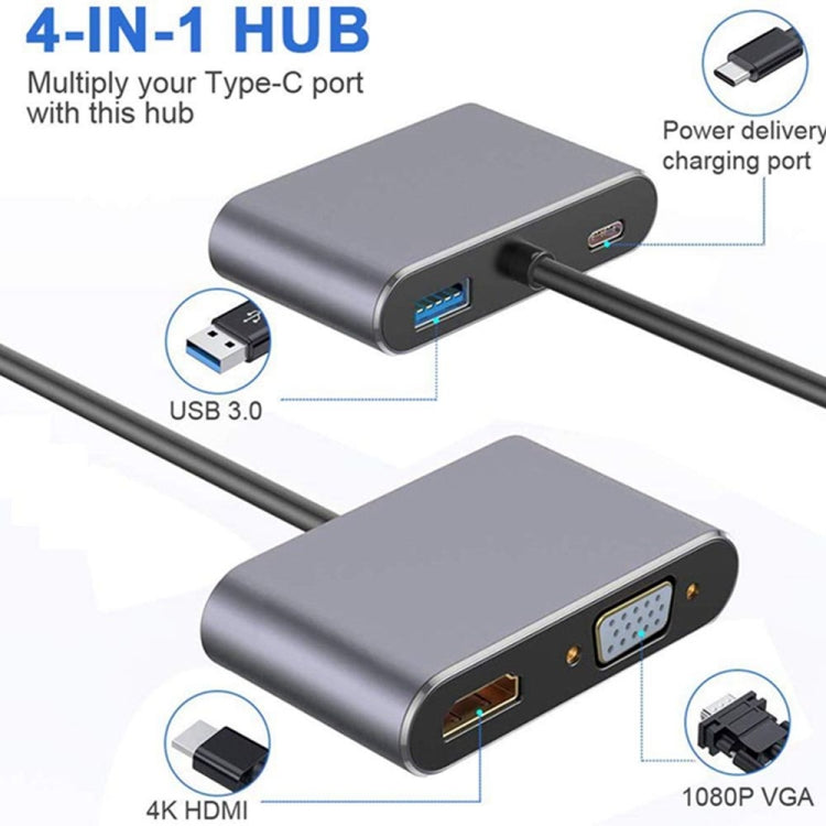 Adaptateur USB C vers HDMI VGA 4K Hub 4 en 1 de type C vers adaptateur