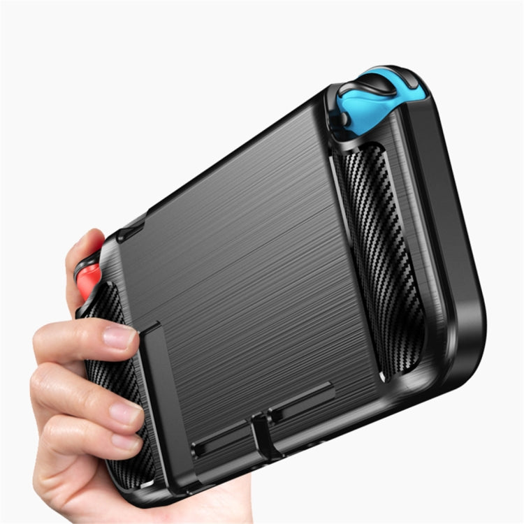 Para Nintendo Cambiar la textura cepillada Fibra de carbono TPU Caso (Rojo)