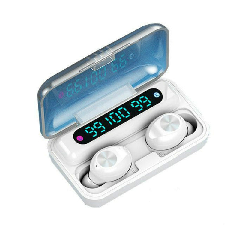Casque Bluetooth étanche F9-10 IPX7 avec compartiment de charge magnétique et affichage numérique à trois LED (blanc)