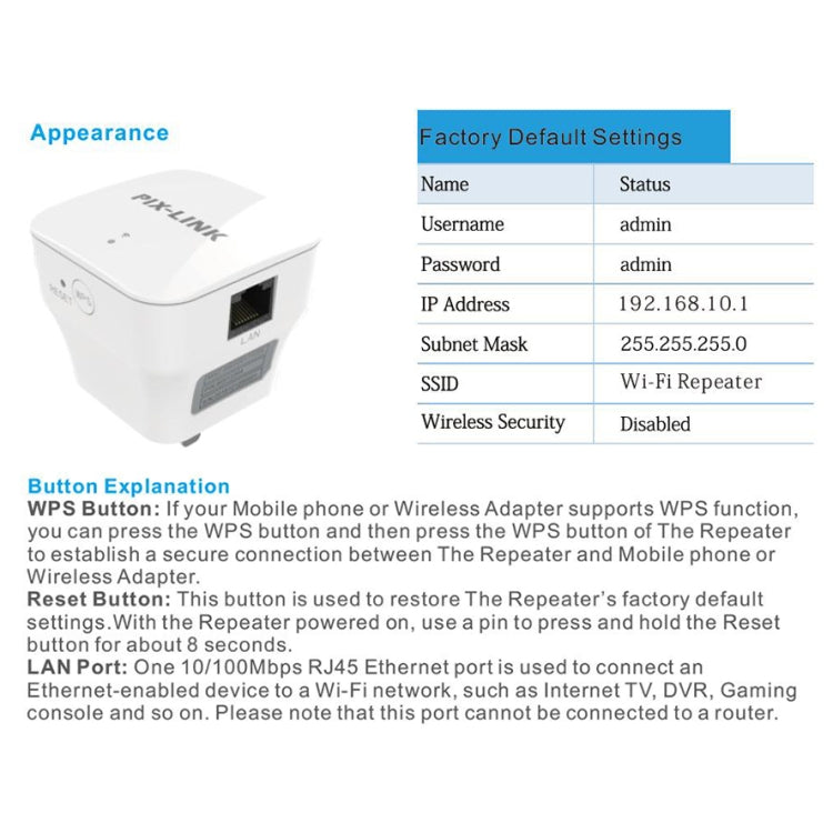 PIXLINK WR12 Repetidor mejorado de amplificación de Señal WIFI de 300 Mbps tipo de Enchufe: Enchufe del Reino Unido