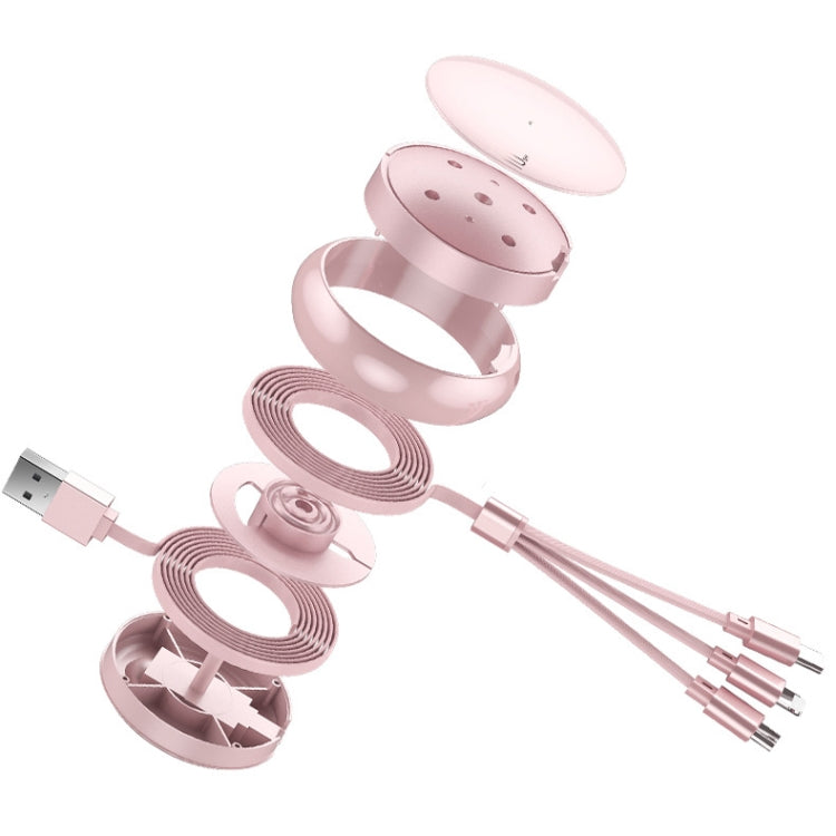 3 in 1 8 Pin + Micro USB + USB-C / Type-C Creative Telescopic Data Cable Fast Charging Cable Cable Length: 1m (Snow Cherry Pink)
