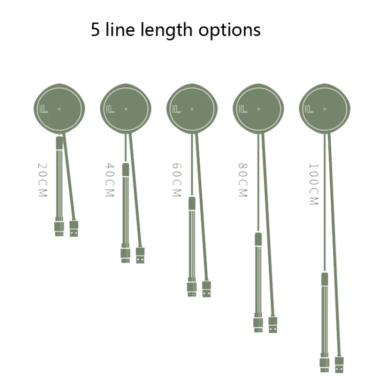 3 in 1 8 Pin + Micro USB + USB-C / Type-C Creative Telescopic Data Cable Fast Charging Cable Cable Length: 1m (Bamboo Green)