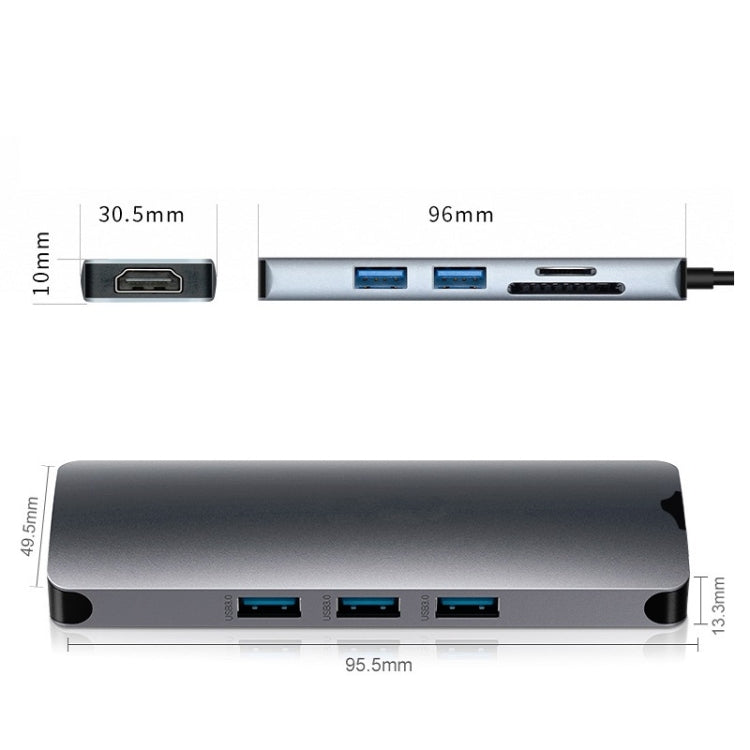 Mirascreen TC18 9 in 1 USB-C / Type-C to USB 3.0 + Gigabit Ethernet Port + HDMI + TF Card Slot + SD Card Slot + Audio Interface + USB-C / Type-C Charging Interface Docking Station. .. HUB Converter For Macbook Laptop