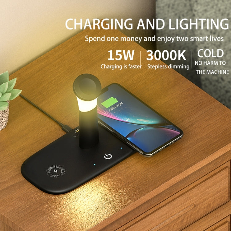 Chargeur sans fil multifonction cinq-en-un LH5 avec veilleuse pour iPhone / Apple Watch / AirPods (Noir)