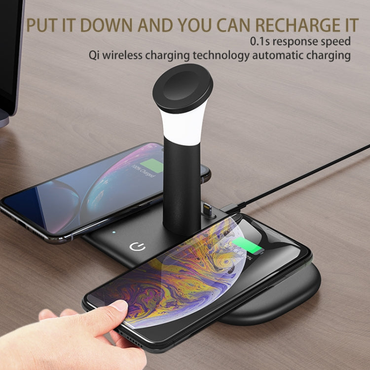 Chargeur sans fil multifonction cinq-en-un LH5 avec veilleuse pour iPhone / Apple Watch / AirPods (Noir)