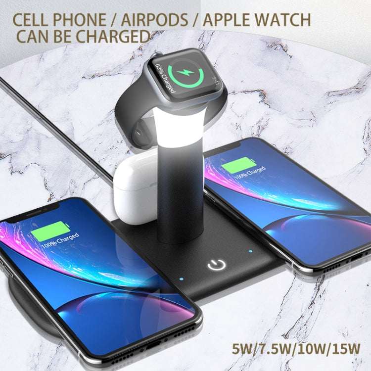 Chargeur sans fil multifonction 5 en 1 avec veilleuse pour iPhone / Apple Watch / Airpods (Blanc)