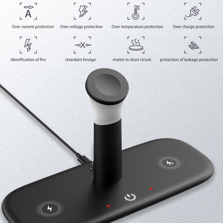 Chargeur sans fil multifonction 5 en 1 avec veilleuse pour iPhone / Apple Watch / Airpods (Blanc)
