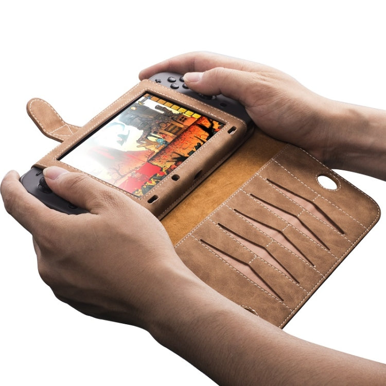 Game Manden Split Storage Bag Housse de protection pour console de jeu portable pour Nintendo Switch (Marron)