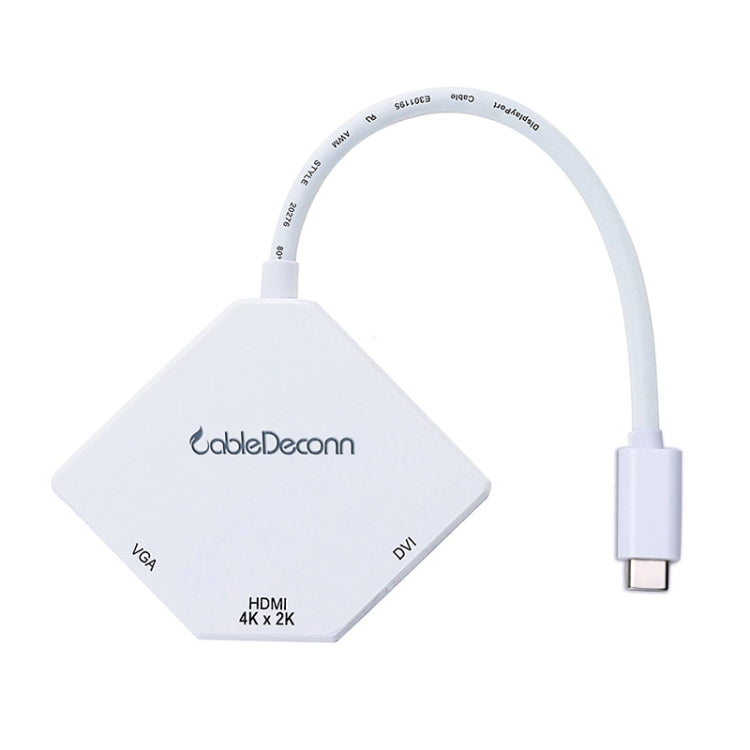 Cabledeconn F0102 Adaptador 3 en 1 tipo C a VGA / HDMI / DVI (Blanco)