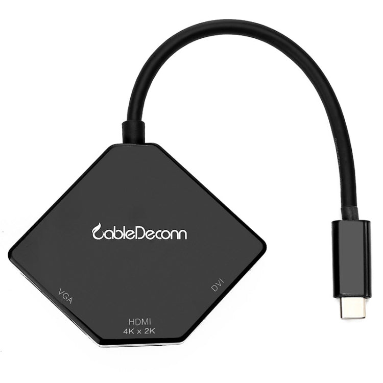 Cabledeconn F0102 Adaptador 3 en 1 tipo C a VGA / HDMI / DVI (Negro)
