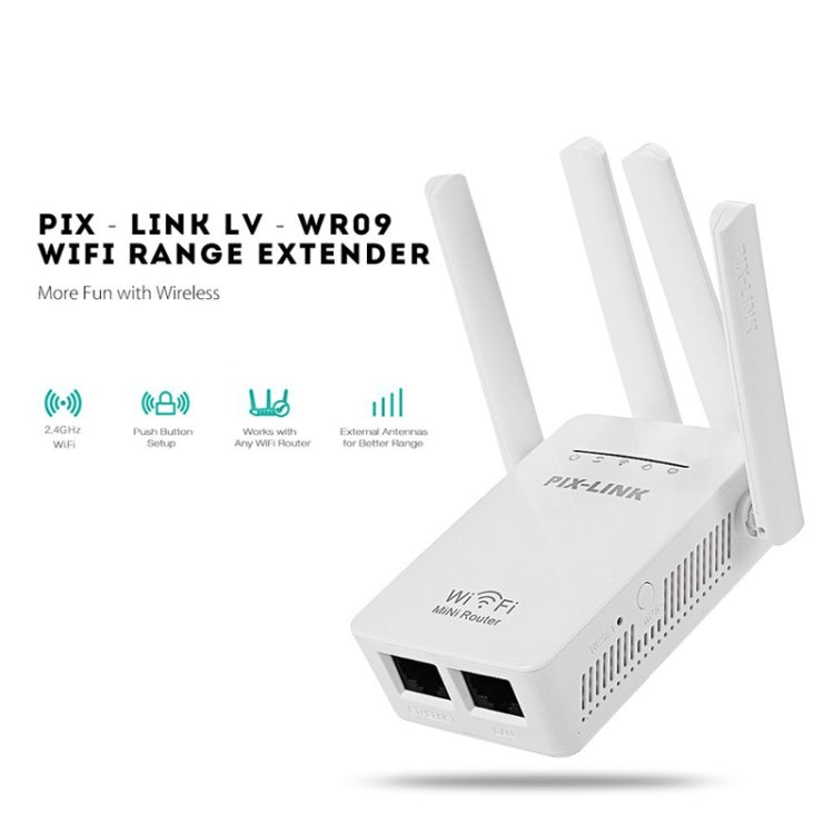 Pix-Link LV-WR09 300Mbps Range WiFi Extender Repetidor Mini Router (Enchufe del Reino Unido)