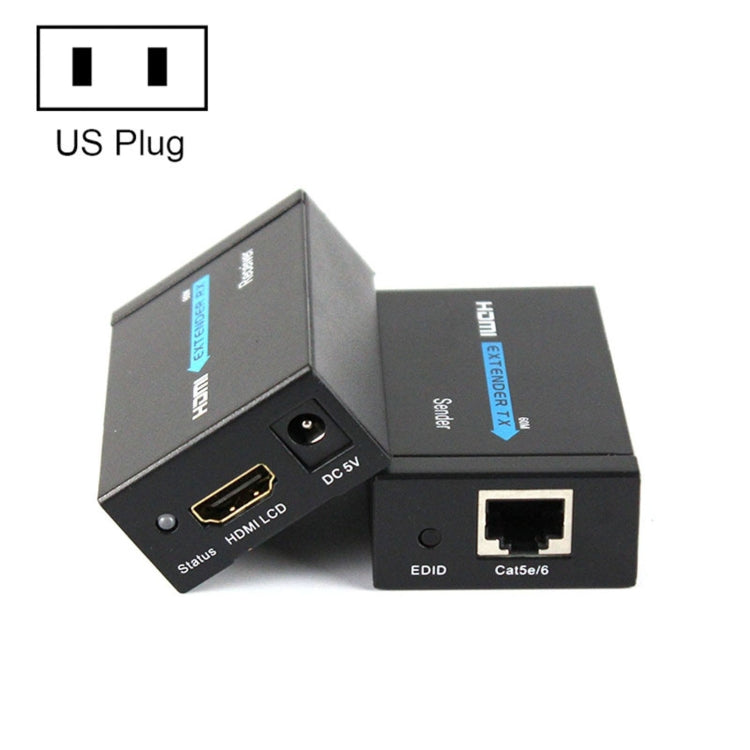 HDY-60 HDMI to RJ45 60M Extender Single Network Cable For For HDMI Signal Booster (US Plug)