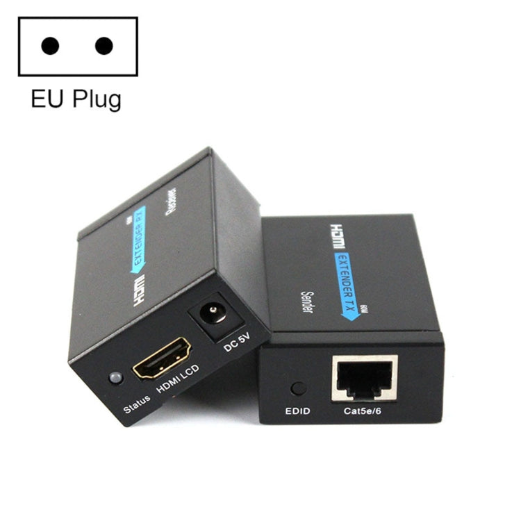 HDY-60 HDMI to RJ45 60M Extender Single Network Cable For For HDMI Signal Booster (EU Plug)