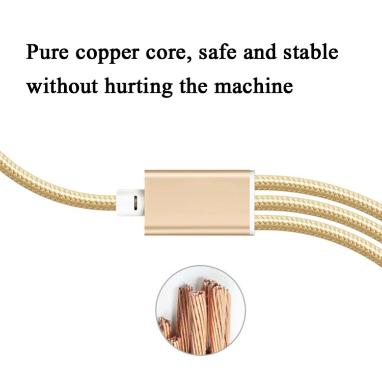 5 PCS 2A 3 in 1 USB to USB-C / Type-C + 8 PIN + Micro USB Braided Data Cable (Gold)