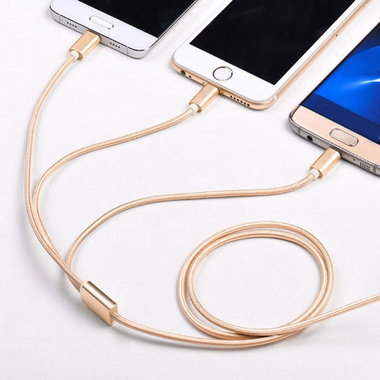 5 PCS 2A 3 in 1 USB to USB-C / Type-C + 8 PIN + Micro USB Braided Data Cable (Gold)