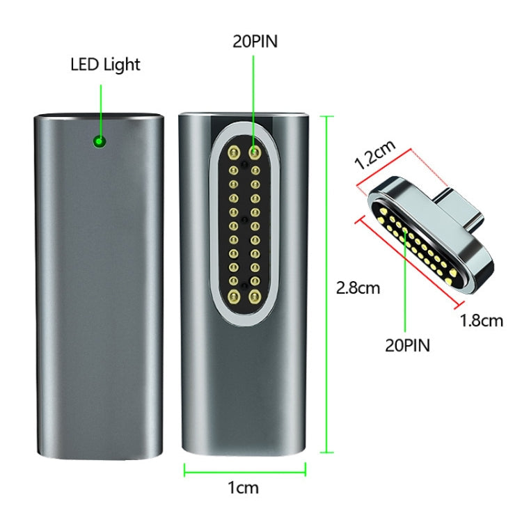 Adaptador Magnetic USB-C / TYPE-C del codo de 20 Pines Adaptador de soporte de Adaptador y 4K Transferencia de Video (Gris)