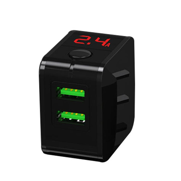 R006 2.4A Dual USB Ports SAFETY AUTO-SHUT OFF Fast Charger with V/A Output Display CN Plug (Black)