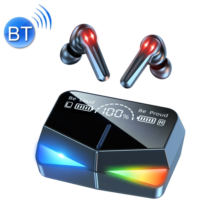 M28 sans fil Bluetooth contrôle sans fil casque sans délai dans l'oreille casque contrôle tactile dans l'oreille écouteurs avec écran lumineux affichage coloré et écran miroir (noir)