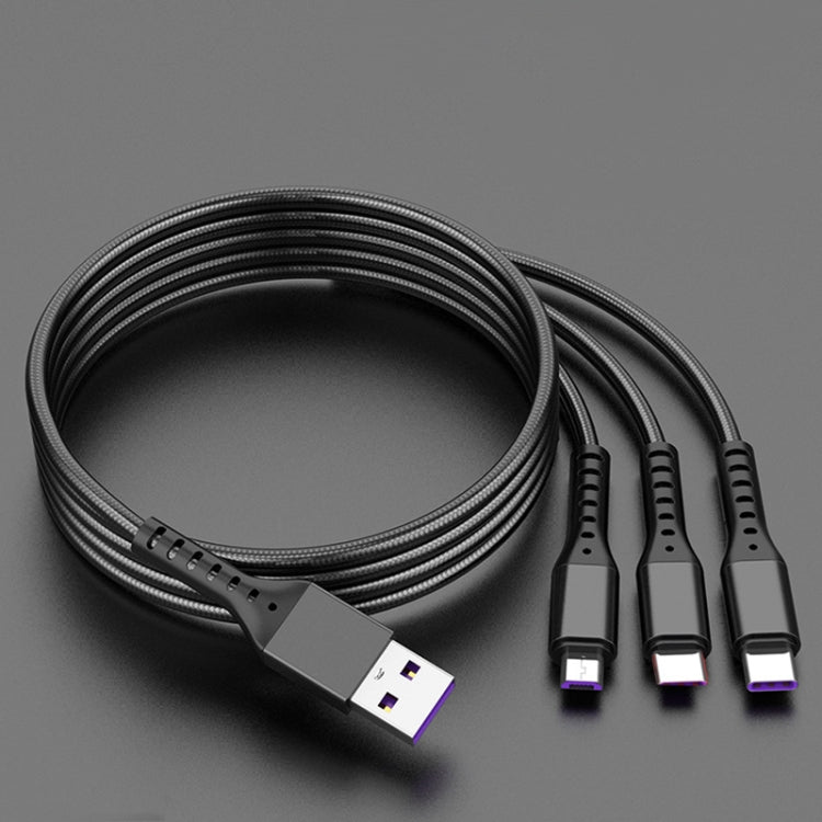 2 PCS ZZ034 USB auf 8 PIN + USB-C / Type-C + Micro USB 3 in 1 Schnellladekabel Stil: 5A Super Fast-Schwarz