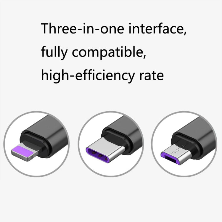 2 PCS ZZ034 USB a 8 PIN + USB-C / Tipo-C + Micro USB 3 en 1 Cable de Carga Rápida Estilo: 5A Super Fast-Black