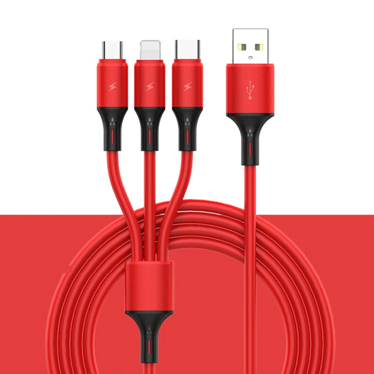 2 PCS ZZ034 USB auf 8 PIN + USB-C / Typ C + Micro USB 3 in 1 Schnellladekabel Stil: Silikon-Rot