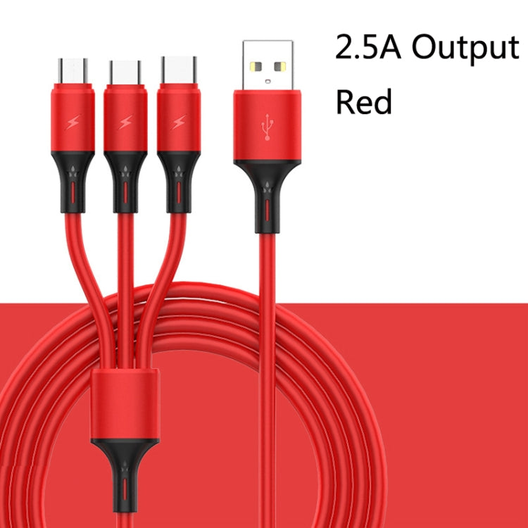 2 PCS ZZ034 USB auf 8 PIN + USB-C / Typ C + Micro USB 3 in 1 Schnellladekabel Stil: Silikon-Rot