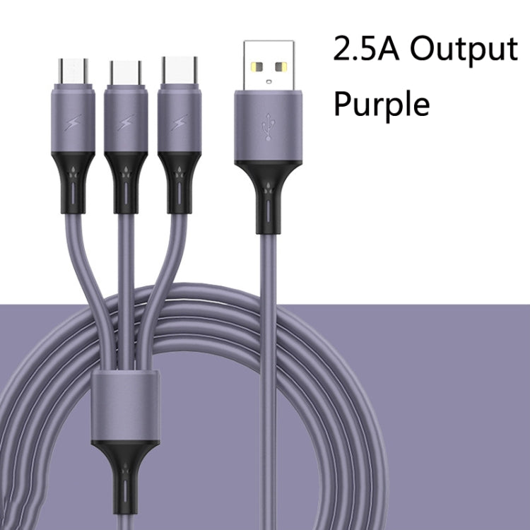 2 STÜCKE ZZ034 USB auf 8 PIN + USB-C / Typ C + Micro USB 3 in 1 Schnellladekabel Stil: Silikon-lila