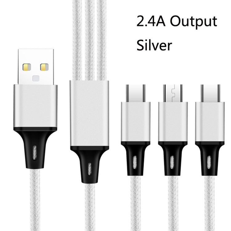 2 PCS ZZ034 USB auf 8 PIN + USB-C / Type-C + Micro USB 3 in 1 Schnellladekabel Stil: Mini-Silber