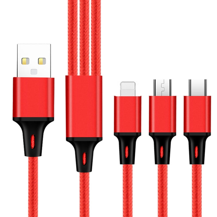 2 PCS ZZ034 USB auf 8 PIN + USB-C / Typ C + Micro USB 3 in 1 Schnellladekabel Stil: Mini-Rot
