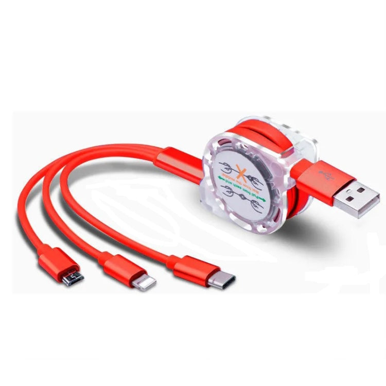 2 PCS ZZ034 USB auf 8 PIN + USB-C / Type-C + Micro USB 3 in 1 Schnellladekabel Stil: Einziehbar-Rot