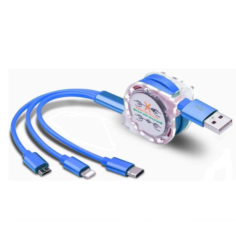 2 PCS ZZ034 USB auf 8 PIN + USB-C / Typ C + Micro USB 3 in 1 Schnellladekabel Stil: Blau Einziehbar