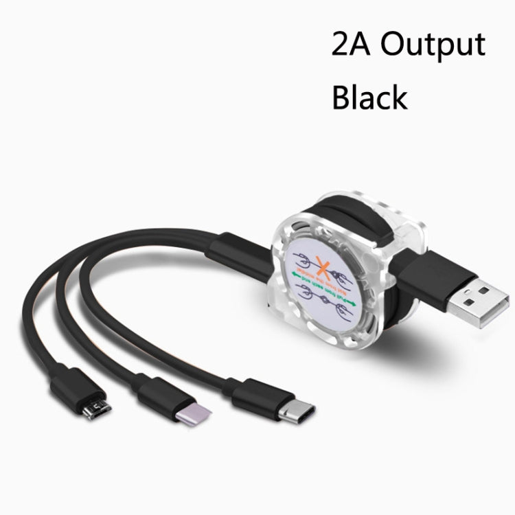 2 PCS ZZ034 USB auf 8 PIN + USB-C / Type-C + Micro USB 3 in 1 Schnellladekabel Stil: Einziehbar-Schwarz