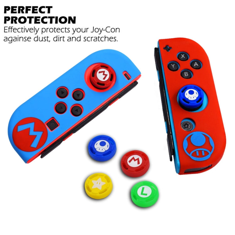 2 Sets Gemusterte Silikonhülle mit Griffknopfabdeckung für Nintendo Switch (Blau Rot)