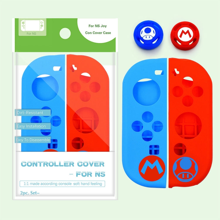 2 ensembles d'étuis en silicone à motifs avec couvercle de bouton de poignée pour Nintendo Switch (bleu rouge)