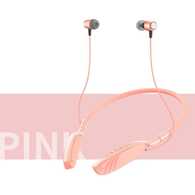 D01 Macaron Neck-mounted Wireless Bluetooth Earphone Headset Cancellation Headphone Sports Support TF Card (Pink)